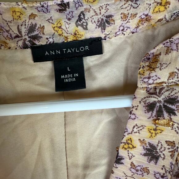 ANN TAYLOR Sz Large Women’s Gold details Sleeve Midi Dress - Picture 8 of 13